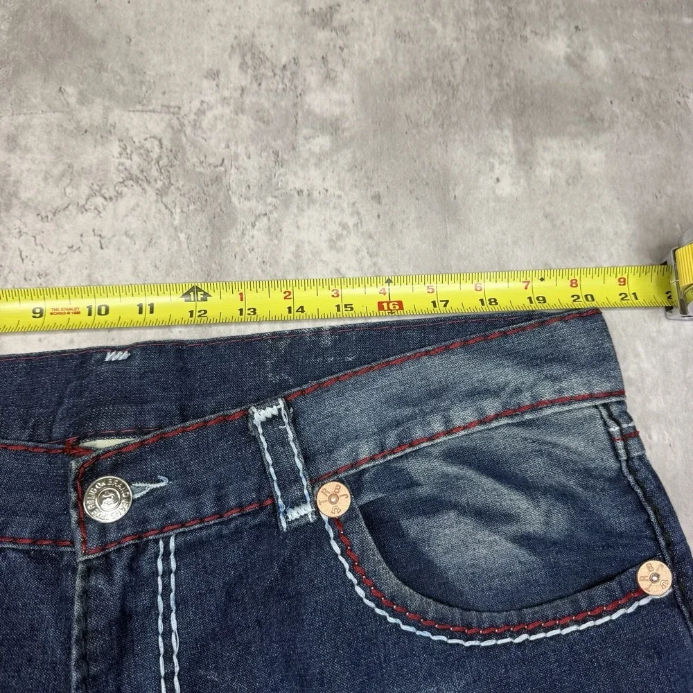 True Religion Jeans Mens 40x36 Blue Denim Straight Leg Flap Pockets Thick Stitch
